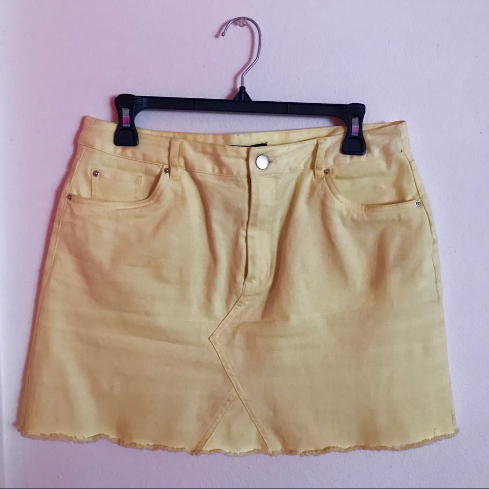 Yellow denim mini skirt